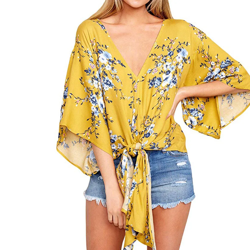 Для женщин галстук в полоску с v образным вырезом Повседневный Топ короткий рукав