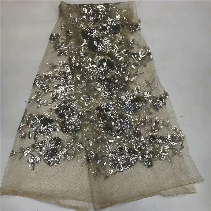 

2019 high quality sequence French Nigerian sequins net lace,African tulle mesh sequence lace fabric for dress 5yards/lot green
