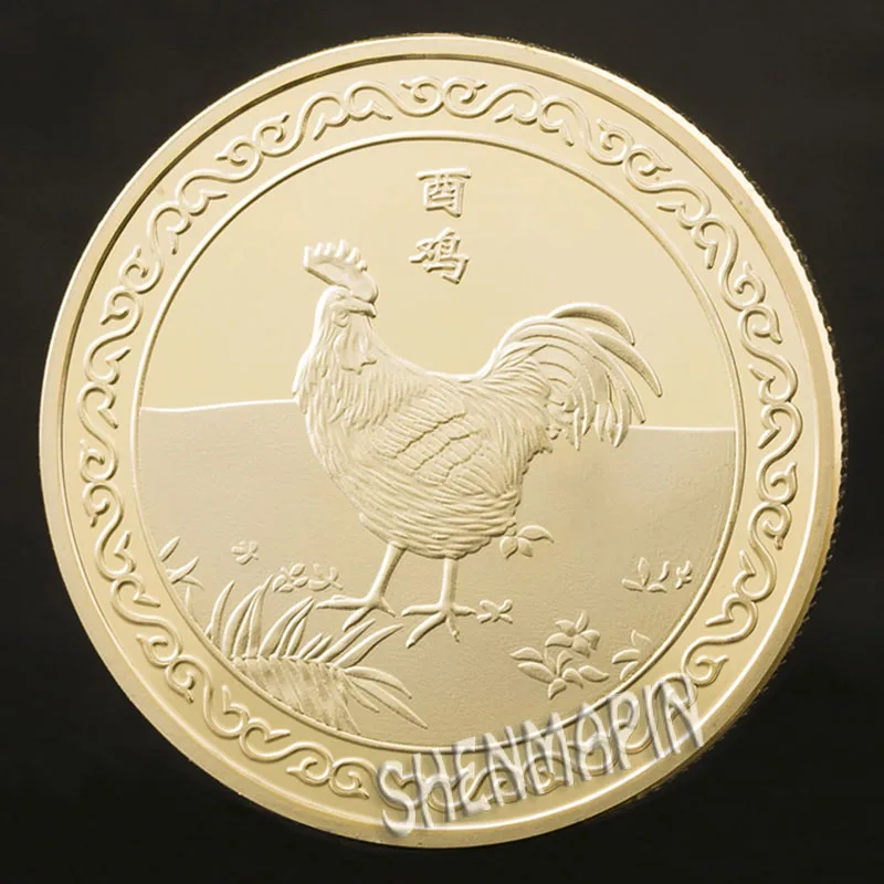 Chicken Китайский Знак зодиака памятная монета культура искусство коллекционные монеты Счастливое животное вызов монеты украшения дома подарок на год - Цвет: Chicken