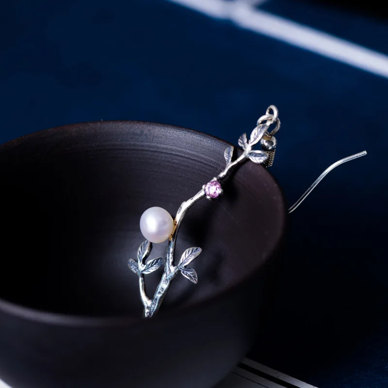 Природный жемчуг пресноводных ручной дизайнерские серьги Настоящее 925 пробы