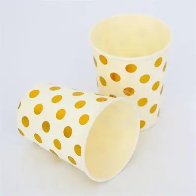 10pcs Gold dot 1 сумка, золотые серебряные бумажные чашки, соломенная корзинка, шеврон, детский душ, день рождения, свадьба, вечеринка, одноразовая салфетка для посуды, Декор, принадлежности - Цвет: 10pcs Gold dot