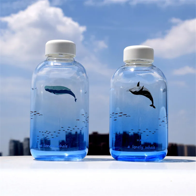 600 мл стеклянная бутылка для воды с чехлом мультяшная рисунком Кита изображением