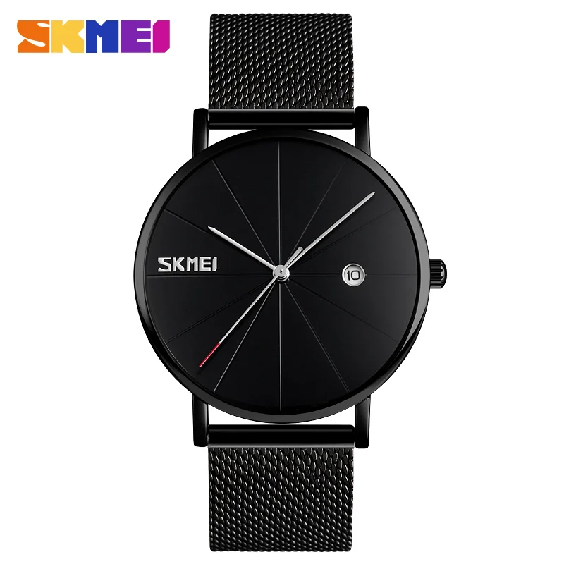 

SKMEI 9183 Luxury Men/Male Quartz Wristwatches Waterproof Big Dial Steel Strap Calendar Quartz Business Watch Relogio Masculino