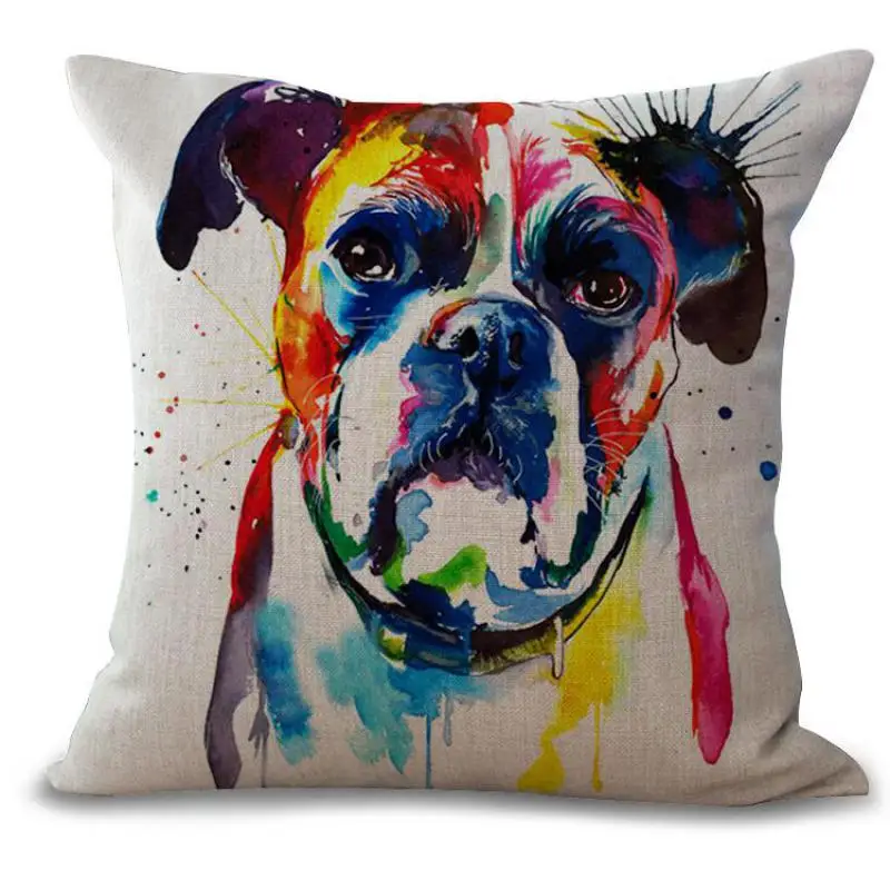 Factory Direct Supply French Bulldog Painting Series Cotton Linen Throw Pillow Home Room Decor Bedside Back Cushion | Дом и сад