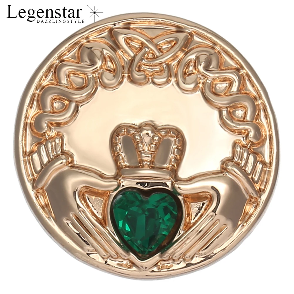 Legenstar 1 шт. 18 мм защелкивающиеся кнопки Claddagh розовое золото Зеленый Кристалл