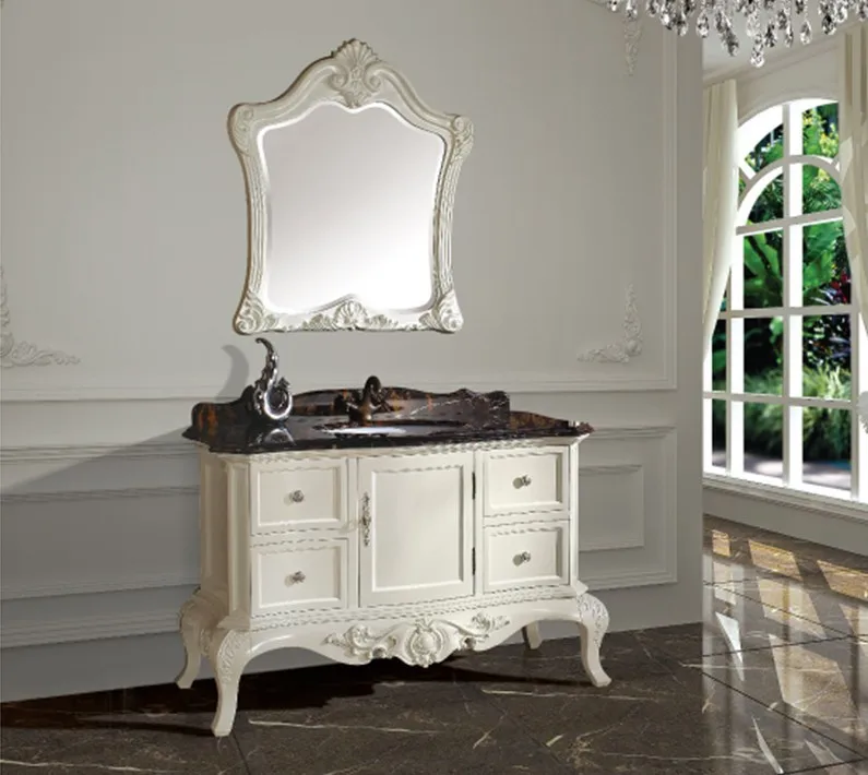 

New arrival antique bathroom cabinet with mirror and basin counter top classic bathroom vanity