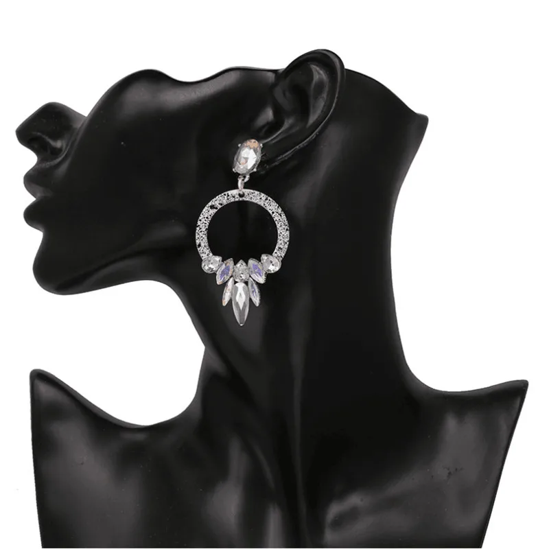GEREIT Luxury European Geometric Circle Drop Earrings Big Crystal Long Dangle Statement For Women Wedding Druzy Jewelry | Украшения и