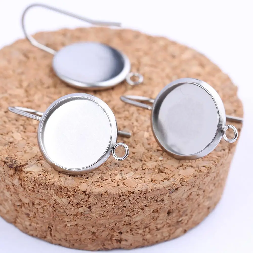 reidgaller 10pcs Fit Cabochon 12mm round blank stainless steel earring base settings with hoop diy ear wire hook connectors | Украшения и