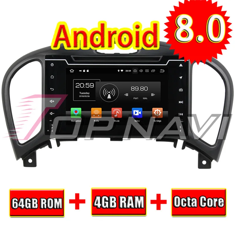 Topnavi Android Автомагнитола 8 0 DVD плеер видео для Nissan JUKE 2004 2015 2016 Радио стерео два DIN gps