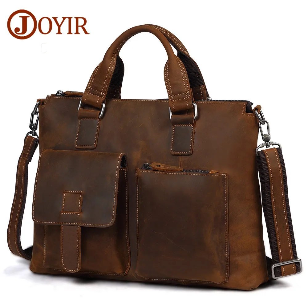 

JOYIR мужские кожаные портфели мужские деловые Crazy Horse Сумка через плечо из натуральной кожи 15-дюймовая сумка для ноутбука для мужчин новинка