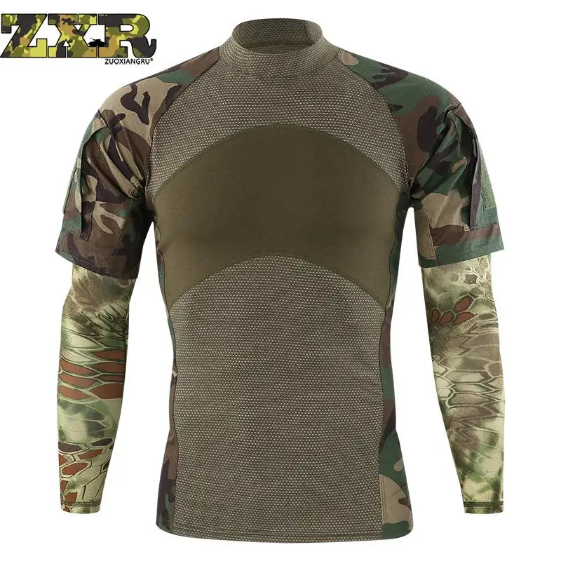 Military Summer Camouflage Tactical T Shirt Long Sleeve Cotton Generation Combat Frog Men Training Shirts | Тематическая одежда и