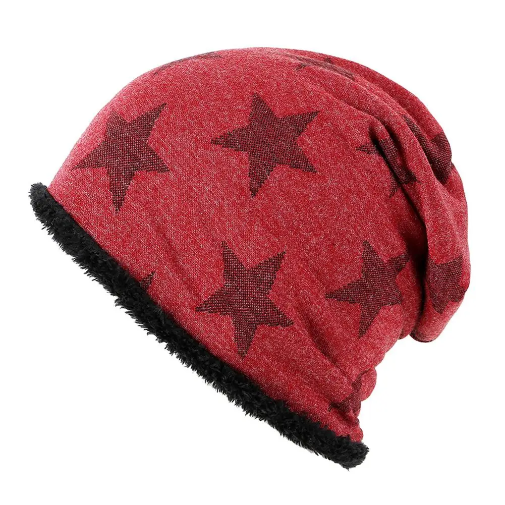 Men Women Winter Outdoor Fleece Lined Star Pattern Beanie Cap Elastic Baggy Hat New | Аксессуары для одежды