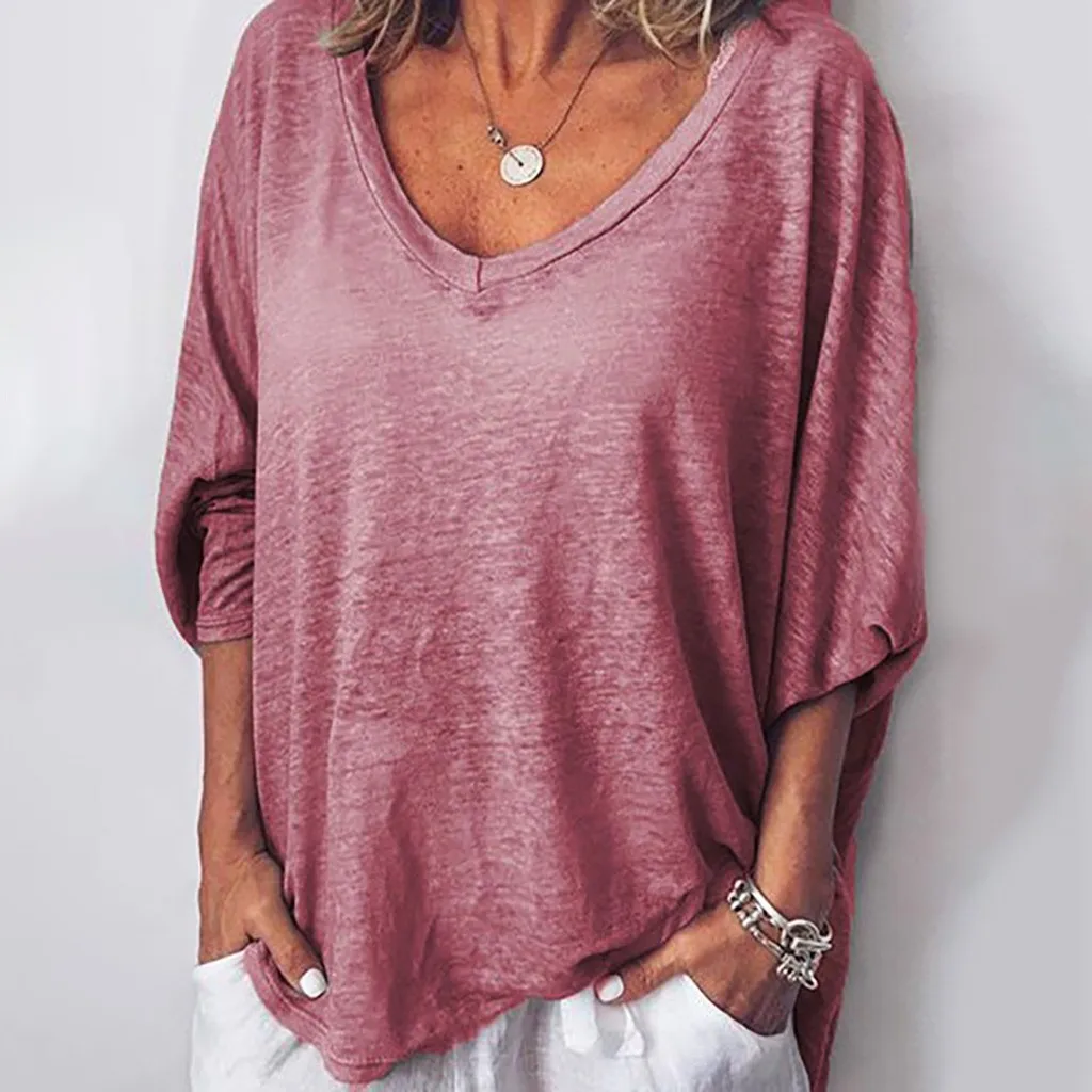 Летняя женская футболка с длинными рукавами свободная однотонная Повседневная