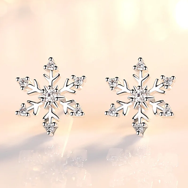 

Promotion 925 sterling silver fashion shiny crystal snowflake ladies`stud earrings jewelry women Anti allergy gift drop shipping