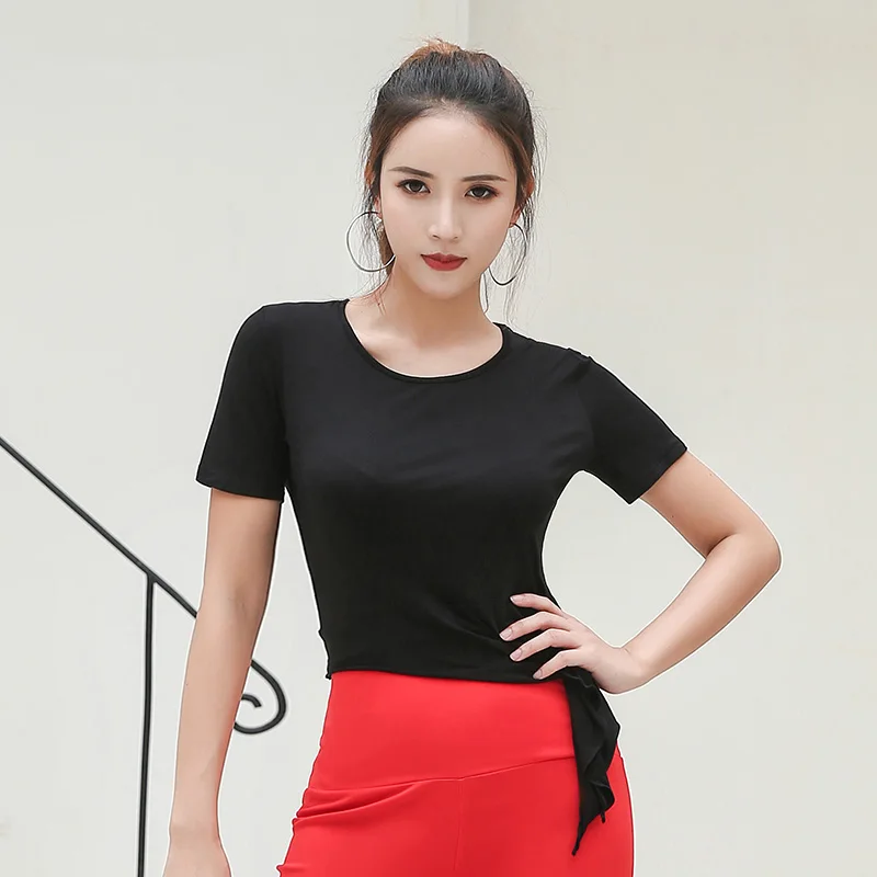 Black Top Новая одежда для латинского танца женский танцевальный костюм красные Топы+ юбки для танцев+ черные брюки Танго Чача одежда для латинских танцев для женщин BL1850 - Цвет: Black Top
