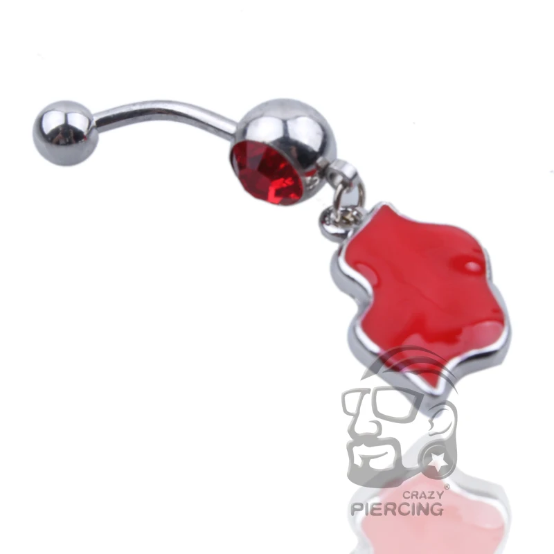 Новинка 2016 дизайнерские кольца для живота с изображением красных губ пирсинг