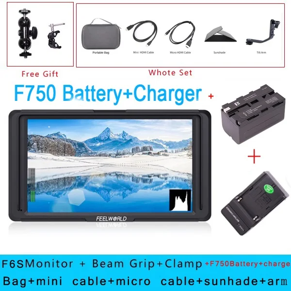 F6S Battery charger Feelworld F6S " 4 к HDMI 1080 P видео мониторы для Zhiyun вебилл Ронин S Gimbal DSLR MOZA Air камера стабилизатор vs мастер MA5 - Цвет: F6S Battery charger