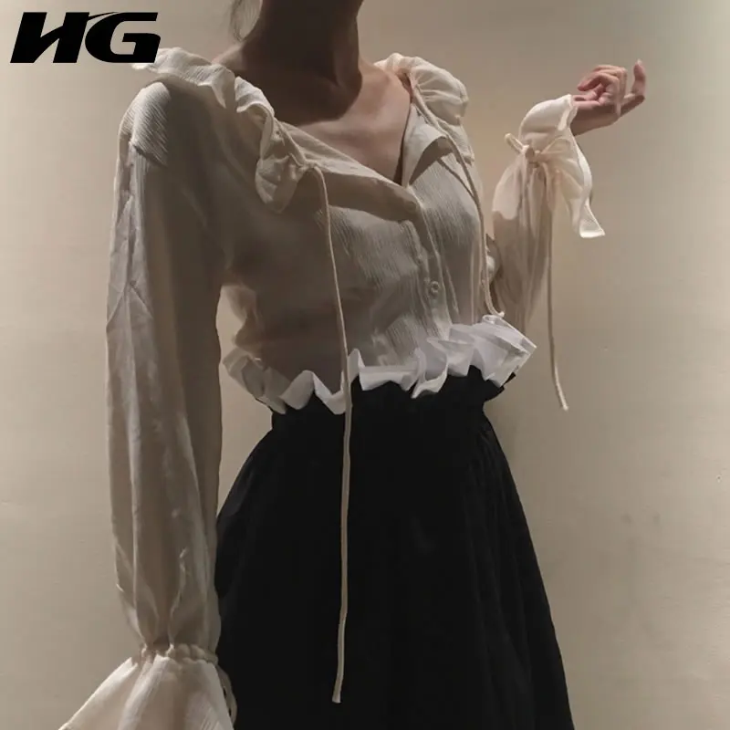 [HG] 2019 Весна Лето Новые Модные женские с круглым вырезом длинным рукавом