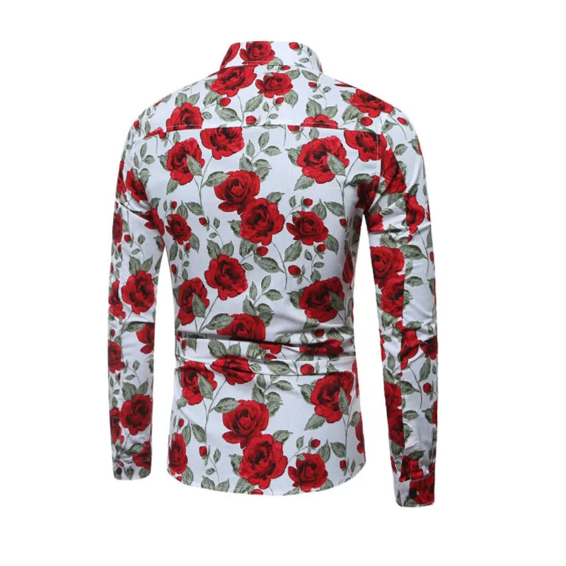 Новое мужское роскошное платье с длинным рукавом Slim Fit повседневные рубашки с цветочным принтом розы M-3XL