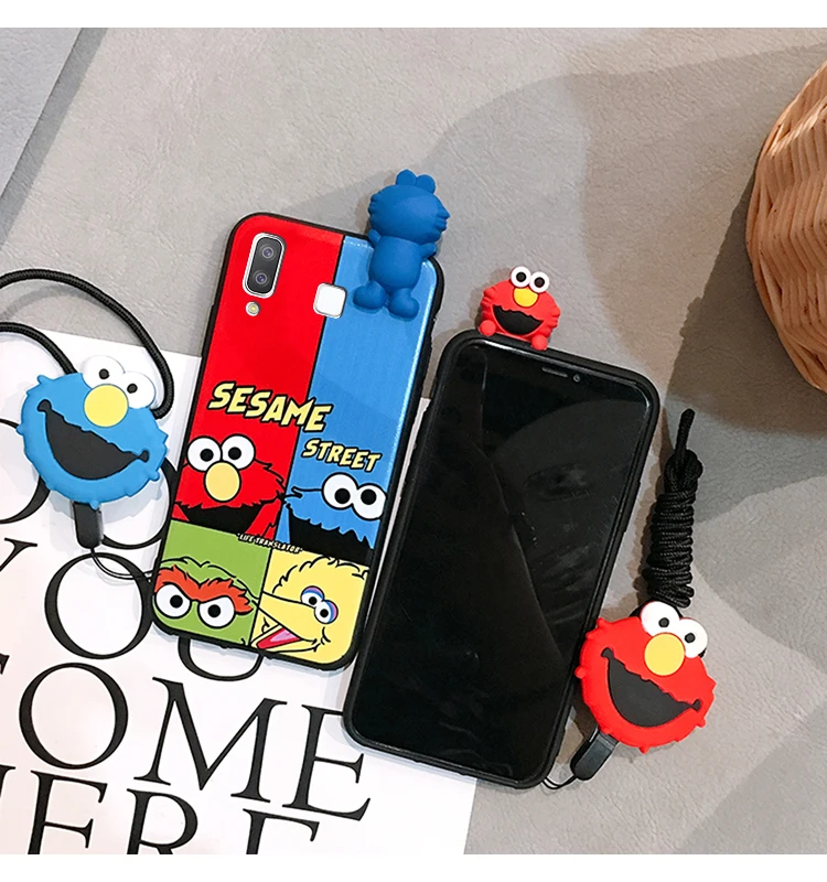 SAM S10 plus Cute 3D Sesame Street phone case For Samsung Galaxy S7 Edge S8 S9plus S10E note8/note9 Cartoon back cover + strap |