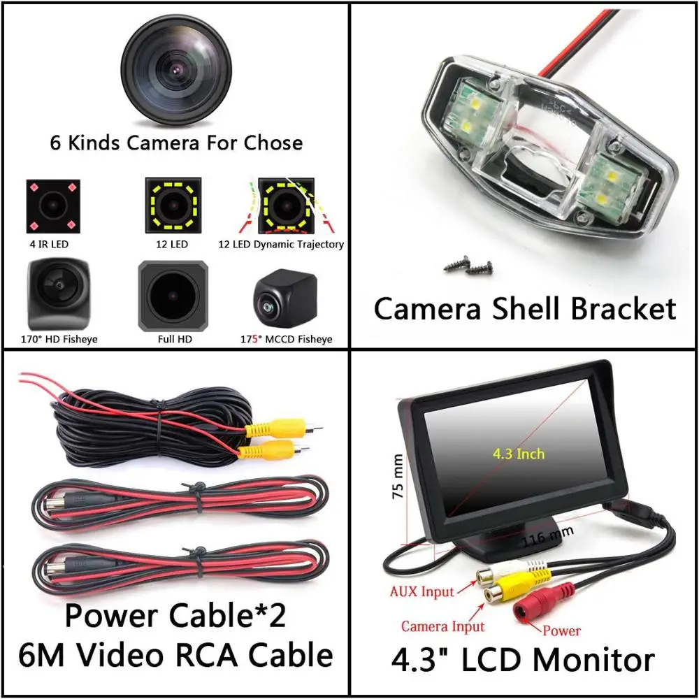 Camera 4.3 inch LCD 175 градусов Fisheye MCCD 12LED HD камера заднего вида Камера для Honda Accord 2001 2002 2003 2004 2005 2006 2007 2008 2009 2010 автомобильный монитор - Название цвета: Camera 4.3 inch LCD