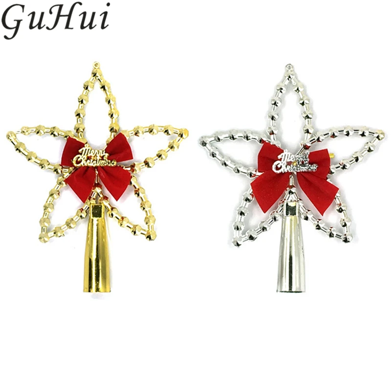 18 см серебряное золото Блестящая лента звезды верхушки для рождественской елки