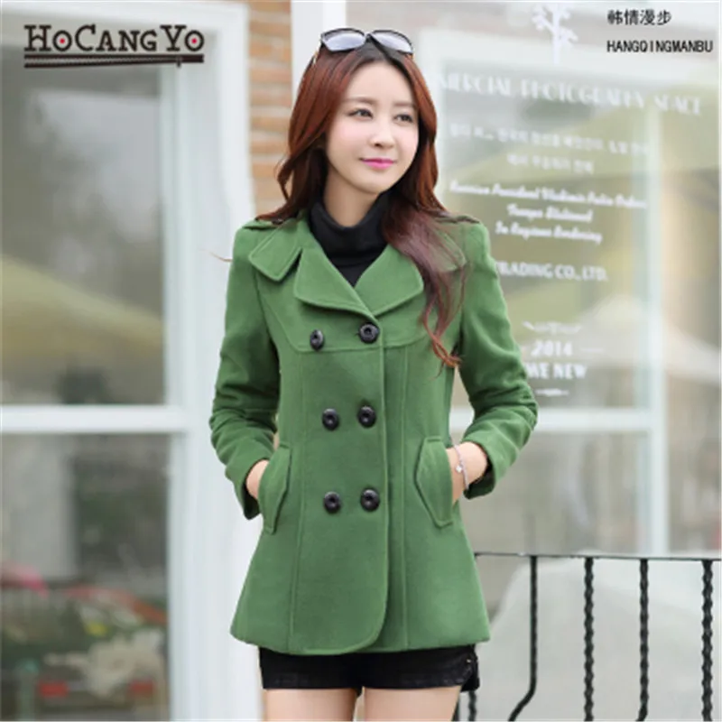 HCYO Women Woolen Coat Winter Short Lapel Double-breasted Slim Overcoats Plus Size Elegant Womens Coats and Jackets | Женская одежда