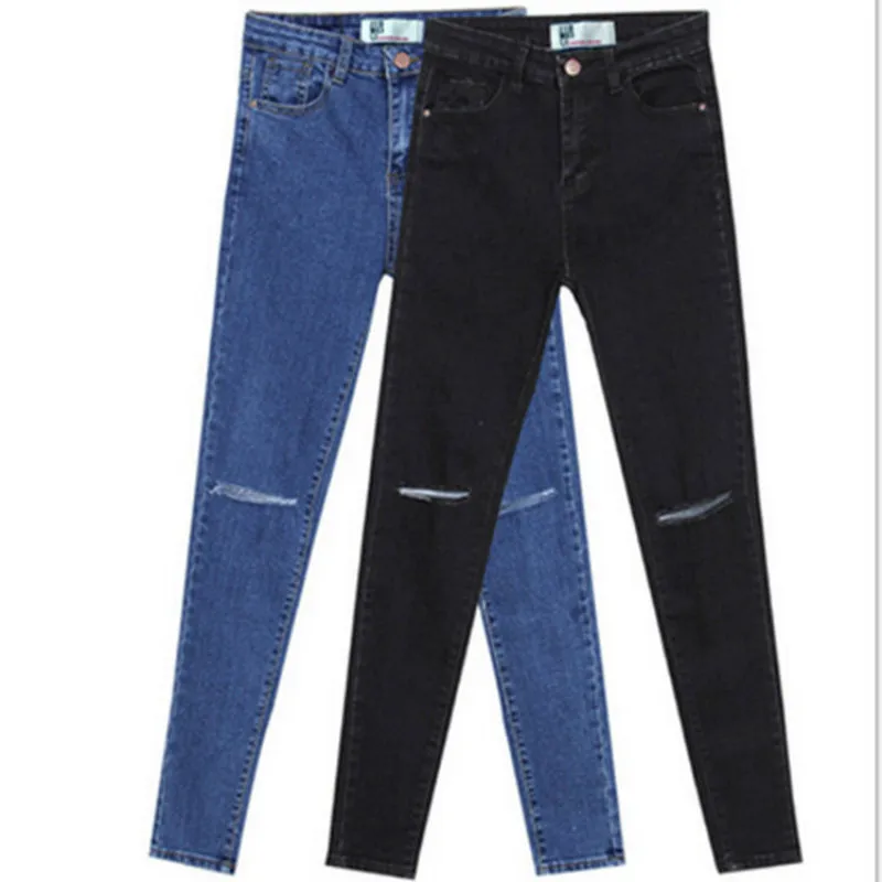 Женские джинсы с высокой талией винтажные рваные пуш-ап черного размера плюс