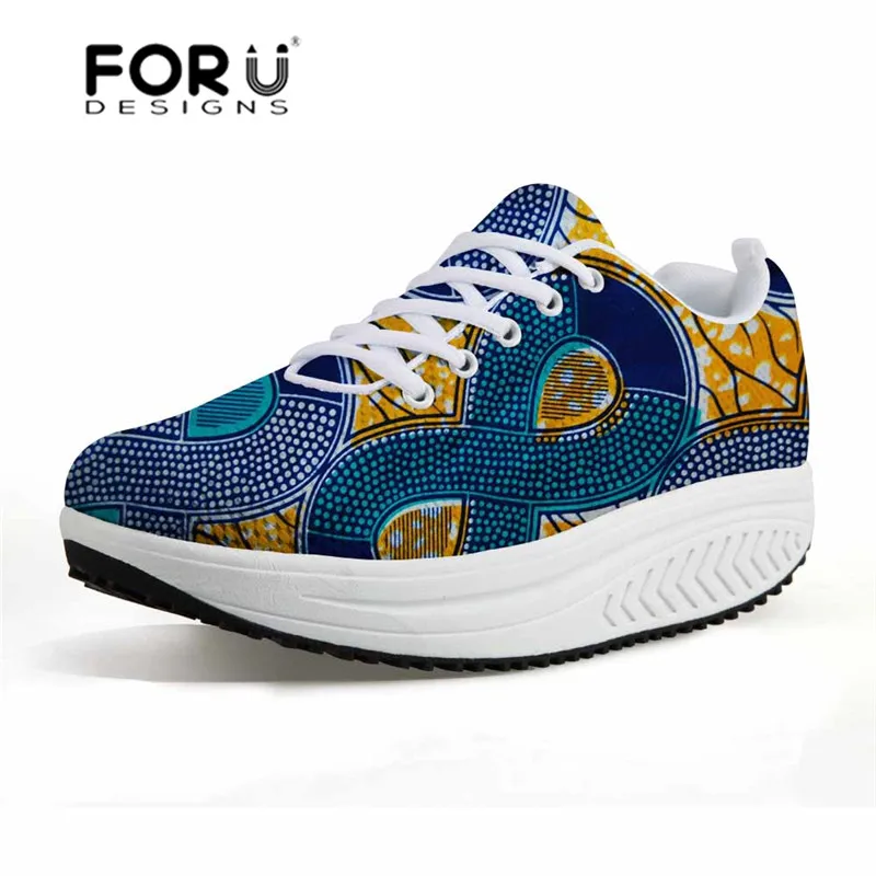 T0435AS FORUDESIGNS/Винтажные женские кроссовки с традиционным принтом в африканском стиле; повседневная обувь для танцев на платформе; женская обувь из сетчатого материала; tenis feminino; Танкетка - Цвет: T0435AS