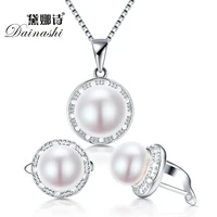 dainashi real freshwater pearl jewelry set with slide pendant and hoop earring with 925 sterling necklace for women