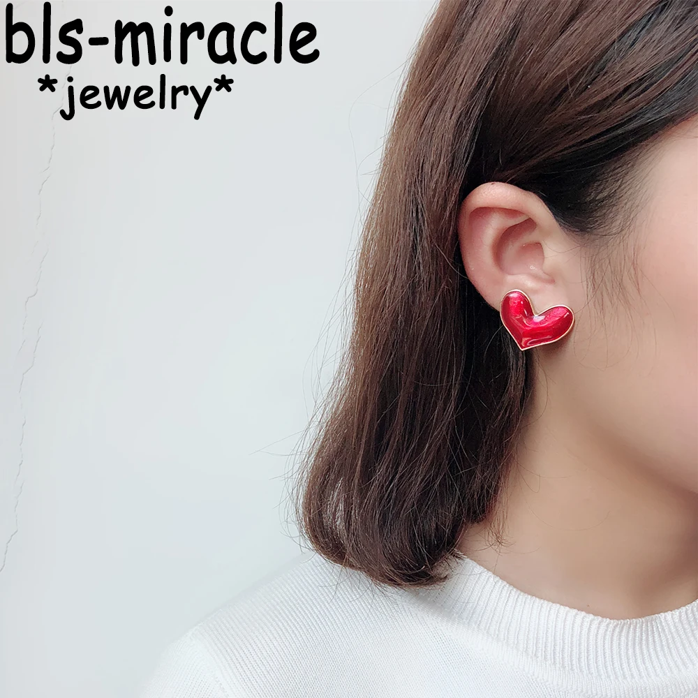 Bls-miracle модные серьги с большим сердцем для женщин золотой цвет двухсторонняя красная серьга Femme массивные ювелирные изделия вечерние подарок 029