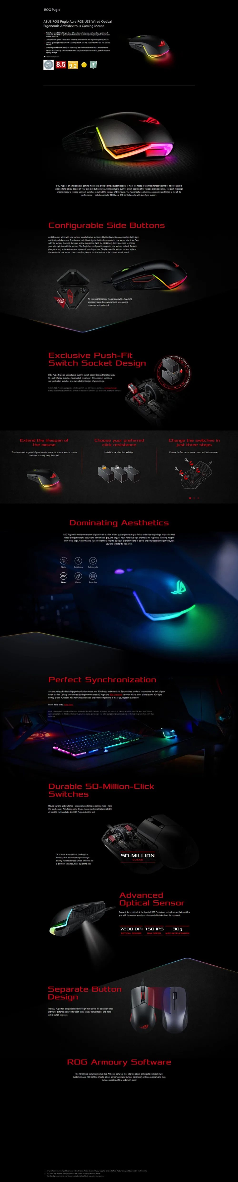 Проводная оптическая эргономичная игровая мышь ASUS ROG Pugio Aura RGB USB