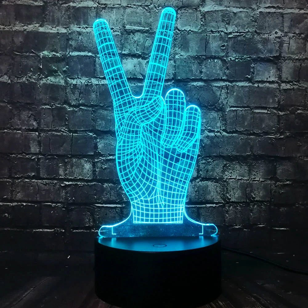 Новинка победный знак 3D светодиодная USB лампа 7 видов цветов Акриловая