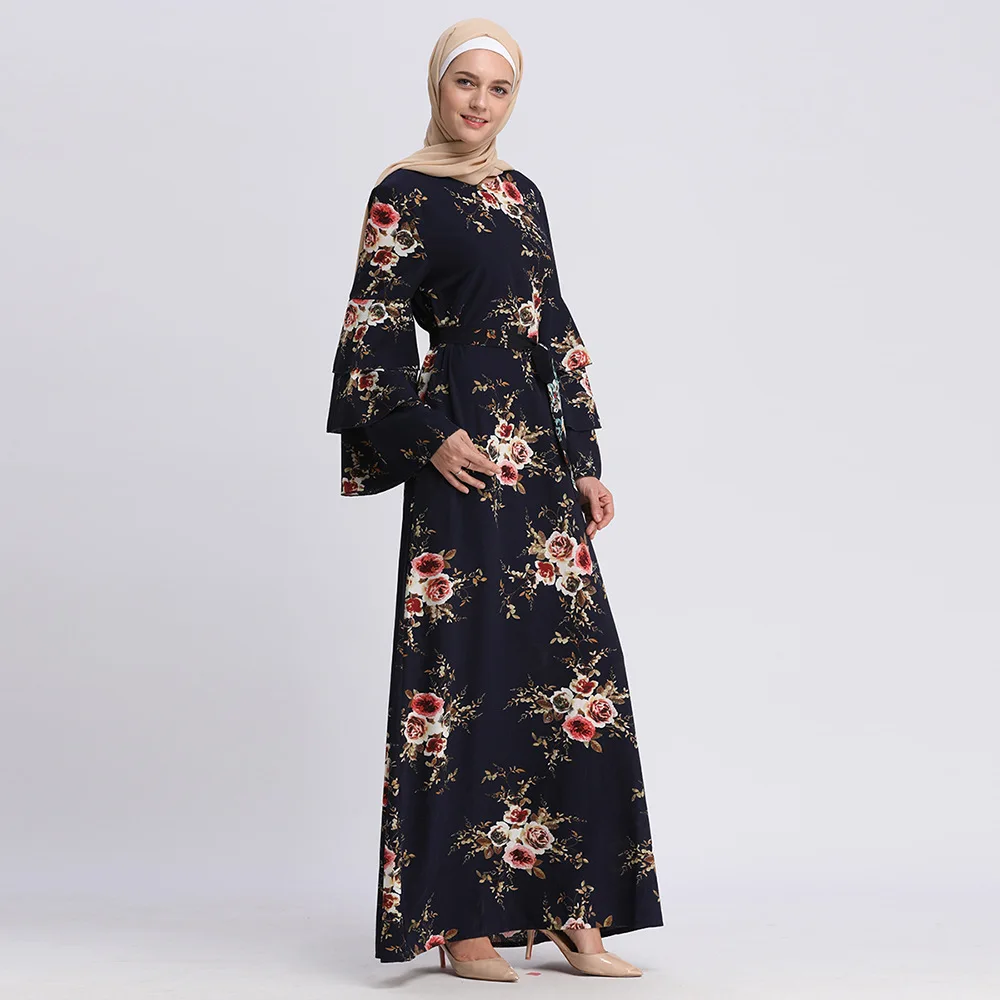 Новая мода мусульманское платье с принтом женское абайя и Хиджаб Jilbab исламское