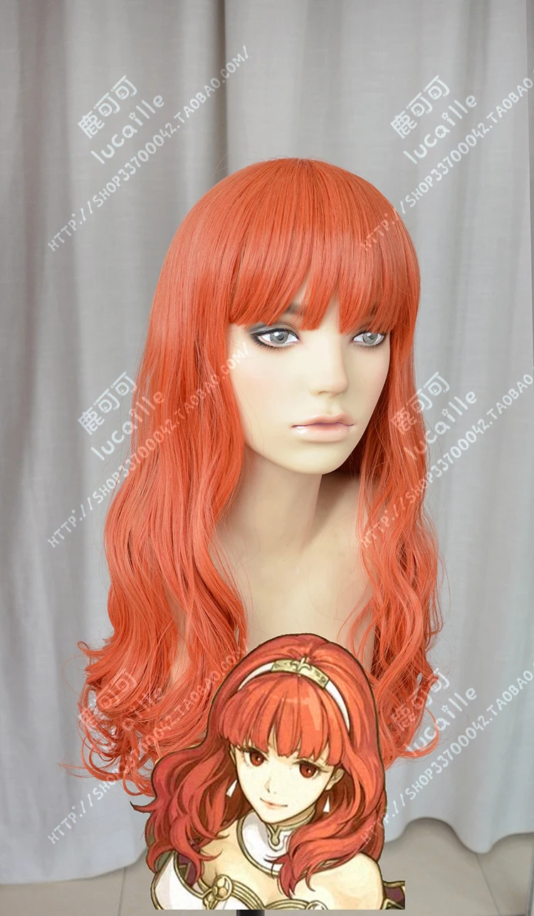 Game Fire Emblem Echoes Celica Cosplay Wig 60cm Long Orange Red Heat Resistant Synthetic Hair Wigs + Cap | Тематическая одежда и