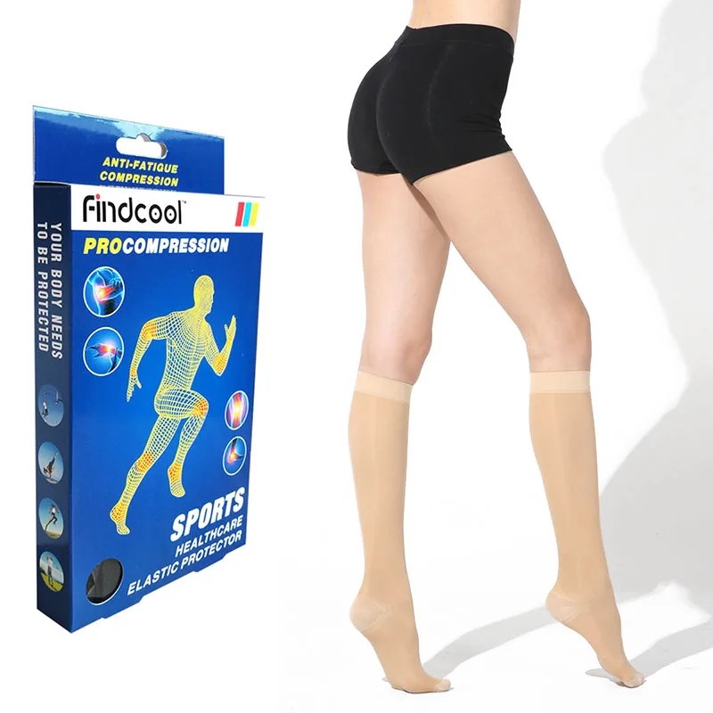 FINDCOOL медицинские Компрессионные гольфы с закрытым носком, тонкие носки для йоги на лето, 15-20 мм рт. ст - Цвет: Beige