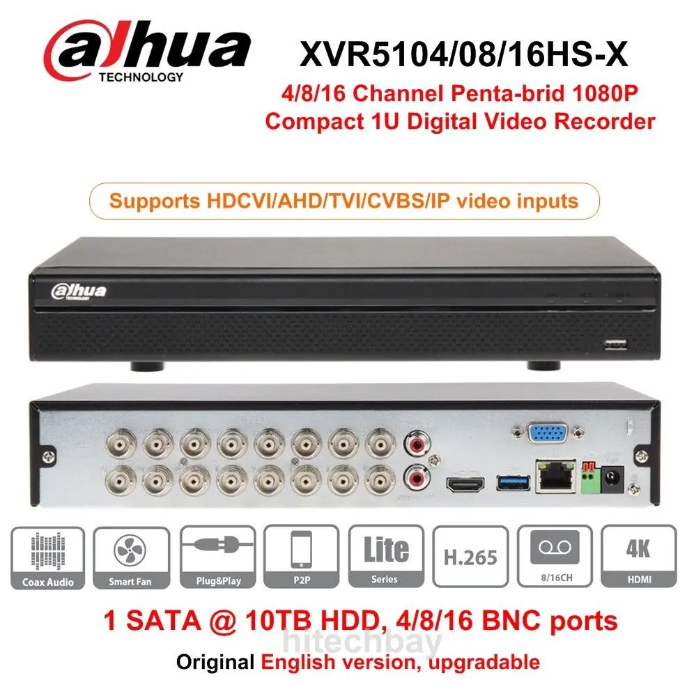 DH XVR5104HS-X XVR5108HS-X XVR5116HS-X 8/16 канал 1080P 1U цифрового видео Регистраторы поддержка CVI TVI IP видео камера для видеонаблюдения Системы