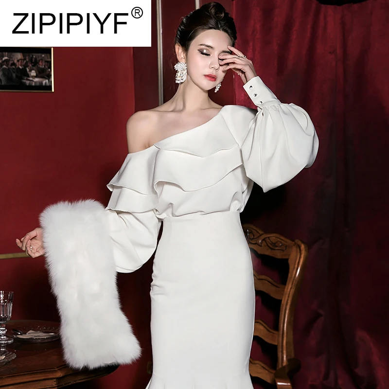 Женская шифоновая блузка с вырезом лодочкой + 4 вида цветов юбка-русалка