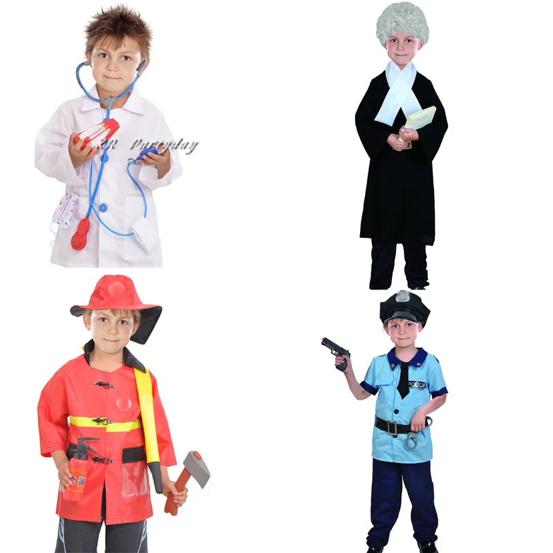 New Kids Boys Police Lawyer Firemen Doctor Cosplay Costume Children Role Play Costumes Halloween Party Dress Supplies|Костюмы для