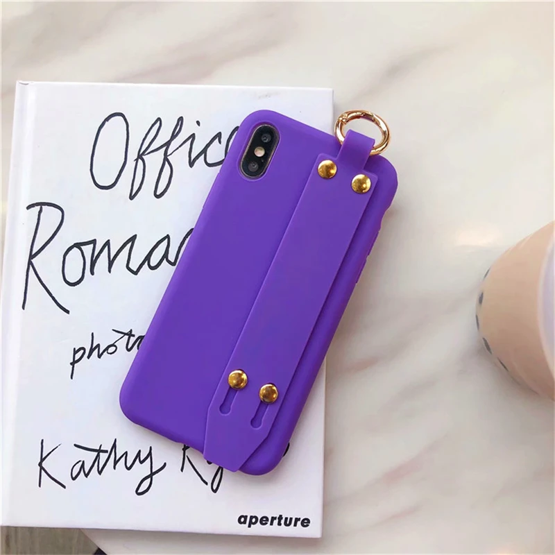 Для iPhone 6, 6 S, 7, 8 Plus, простой карамельный цвет, ремешок на запястье, держатель, мягкий силиконовый чехол для iPhone X, XR, XS, MAX, однотонный чехол