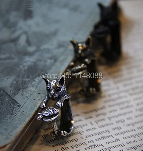 Новейшее кольцо Kitty Cat с рыбкой регулируемое Открытое животными античное