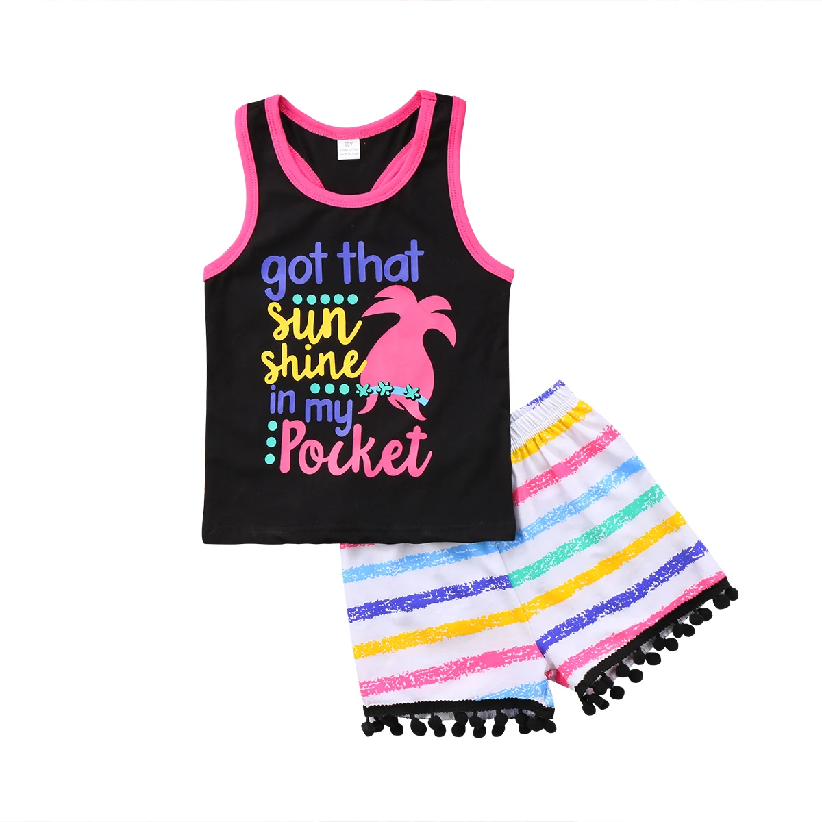 

Комплект летней одежды для маленьких девочек, топ на бретельках без рукавов + яркие шорты в полоску с кисточками, комплект одежды