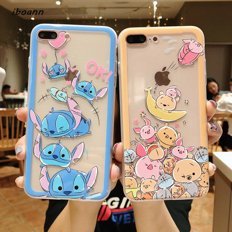 iboann emboss clear hard cartoon minnie Stitch pooh winnie Chip cases for iphone XS max XR 6 6s plus 7 8 X phone case |