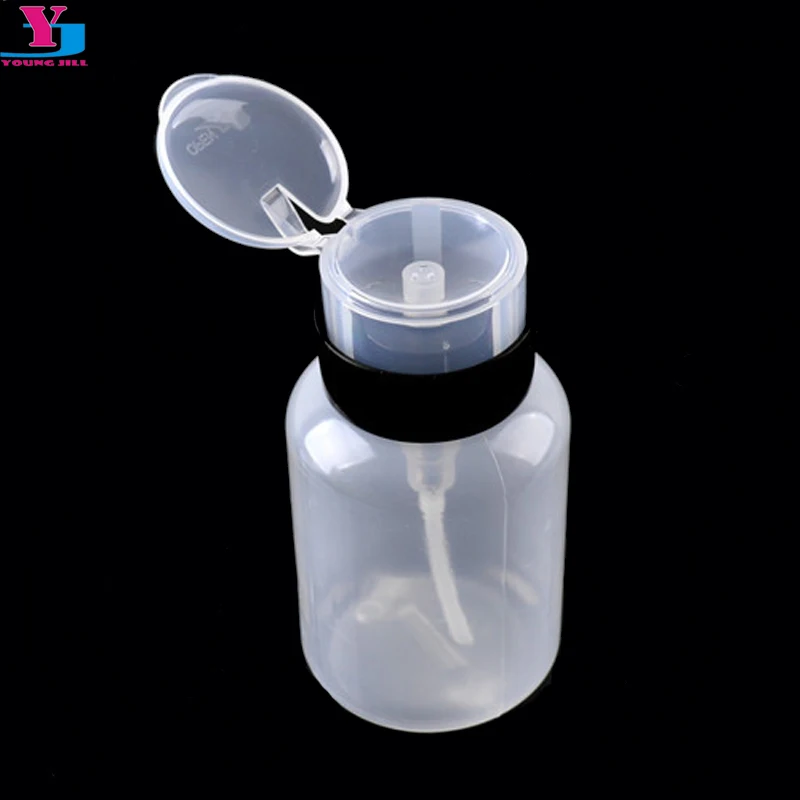 

Hot 210ml Clear Refillable Bottles Pump Dispenser Nail Art Polish Remover Cleaner Empty Spray Liquid Plastic Bottle Makeup Tools