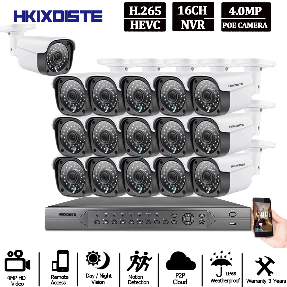 H.265 HD 16CH 5MP 8CH 4K POE NVR система безопасности камера комплект 4MP пуля IP в/Открытый cctv