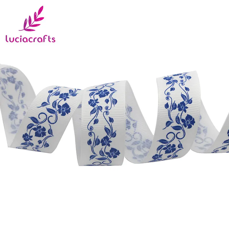 Lucia crafts 5/6 ярдов/партия 25 мм печатные цветы Корсажная Лента Сделай сам бант ремесло головной убор подарочная упаковка материалы ручной работы S0507 - Цвет: C6  White 5y