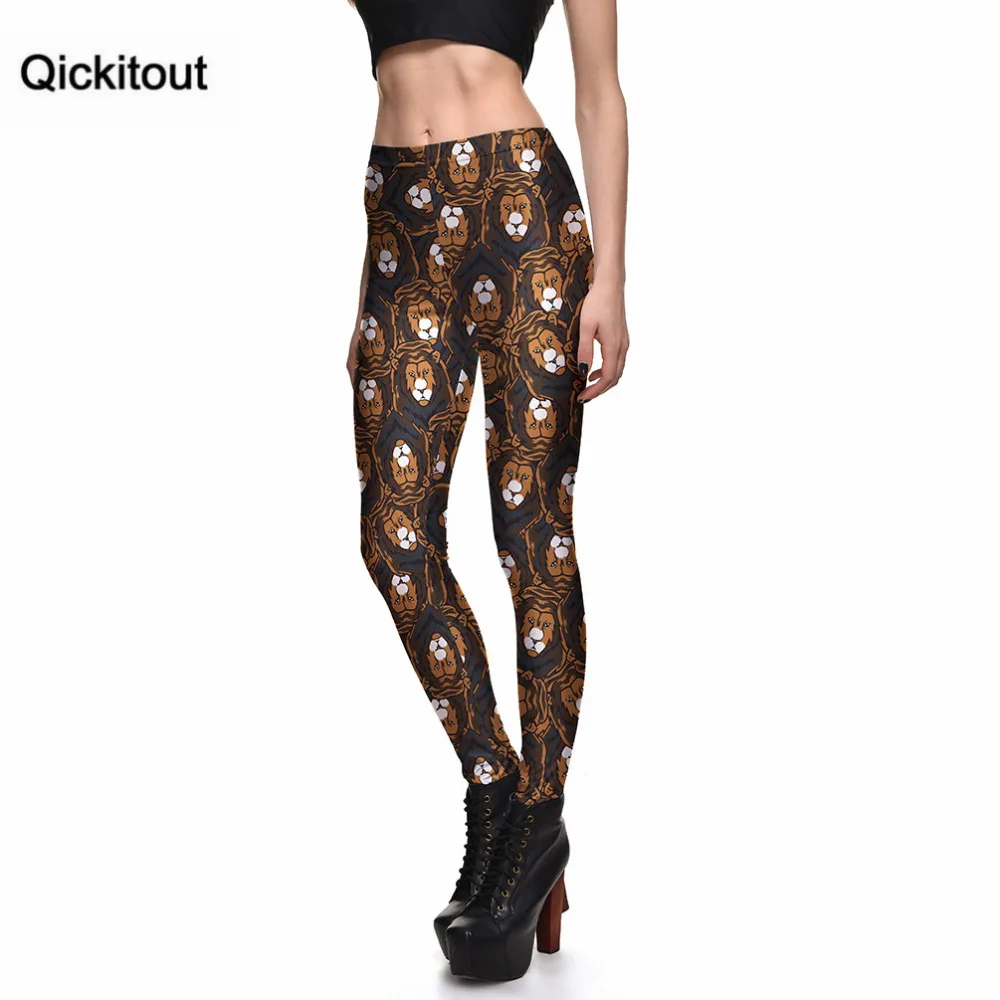 Qickitout Леггинсы для женщин новые Для лесных животных желтый Лев Головы диких