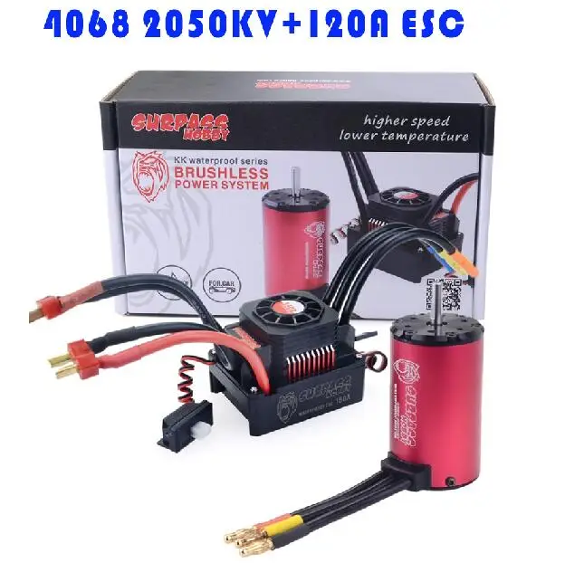 2050KV and 120A ESC SURPASSHOBBY 4068 2050KV/2650KV водонепроницаемый бесщеточный двигатель с 120A/150A бесщеточный ESC для 1/8 RC дрейф гоночный автомобиль - Цвет: 2050KV and 120A ESC