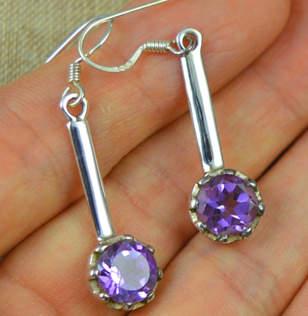 

Genuine Amethyst Earrings,100% 925 sterling silver ,40 mm, AE0194