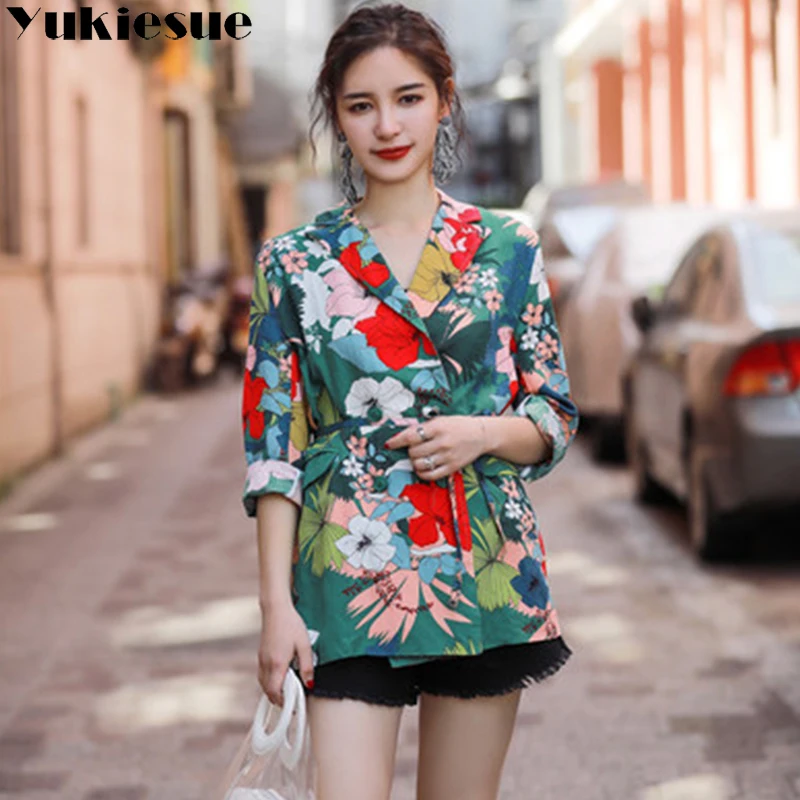 Женский пиджак с цветочным принтом Блейзер Женская куртка chaqueta mujer famale jaket
